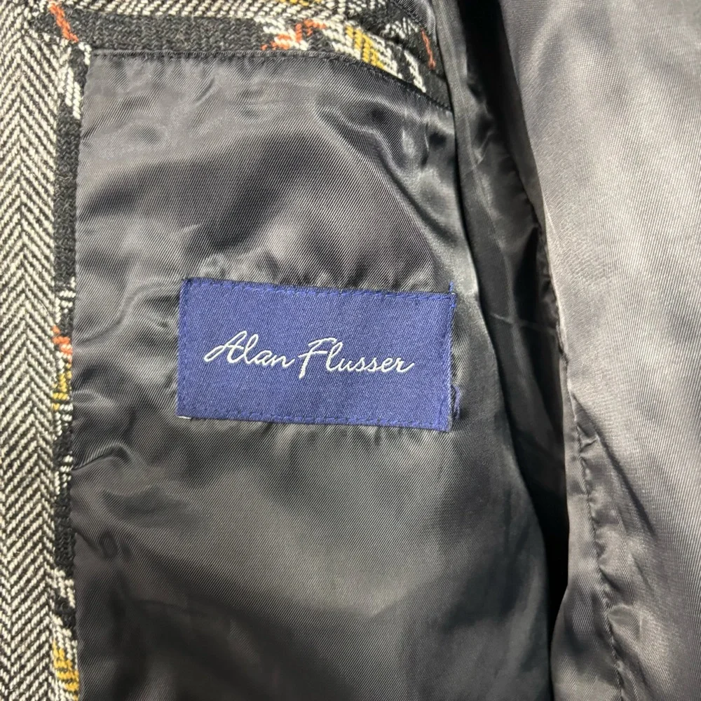 Alan Flusser Sport Coat Herringbone Elbow Patch Wool Blend Blazer Jacket 38S